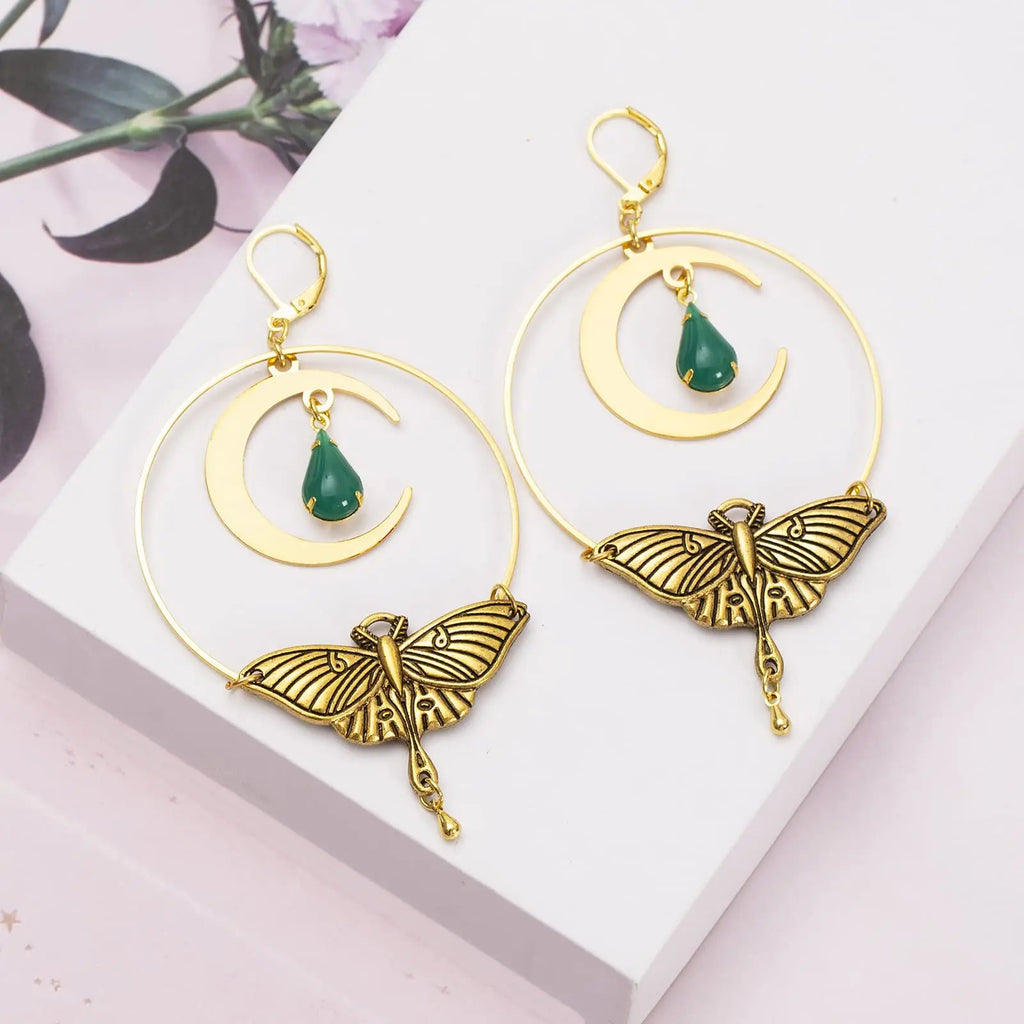 Luna Moth Drops Earrings,Halloween Earrings,Goth Earring,Witchy Jewelry,Gothic Earrings Halloween Gifts