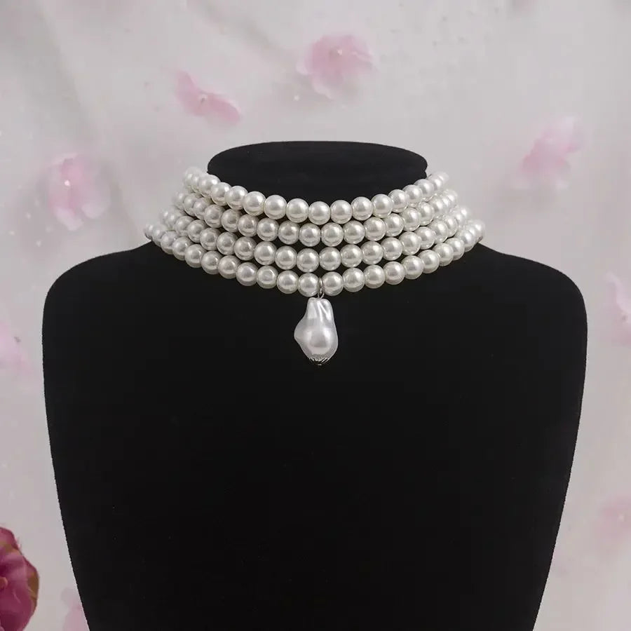 Multi Layer Pearl Necklace Fashionable Four Layer Collarbone Chain Collar Exaggerated Personality Necklace Choker Accessory