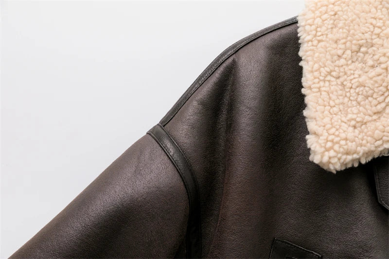RARF 2024 New Woman's Fashion Thick Warm Faux Shearling Jacket Coat Vintage Long Sleeve Belt Hem Female Outerw