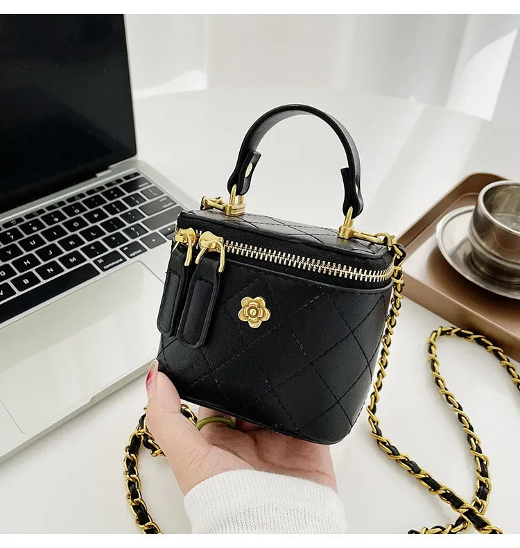 Small Shoulder Bucket Bag For Women Classic Mini Clutches Female Small Square Box Crossbody Metal Chain Handbag