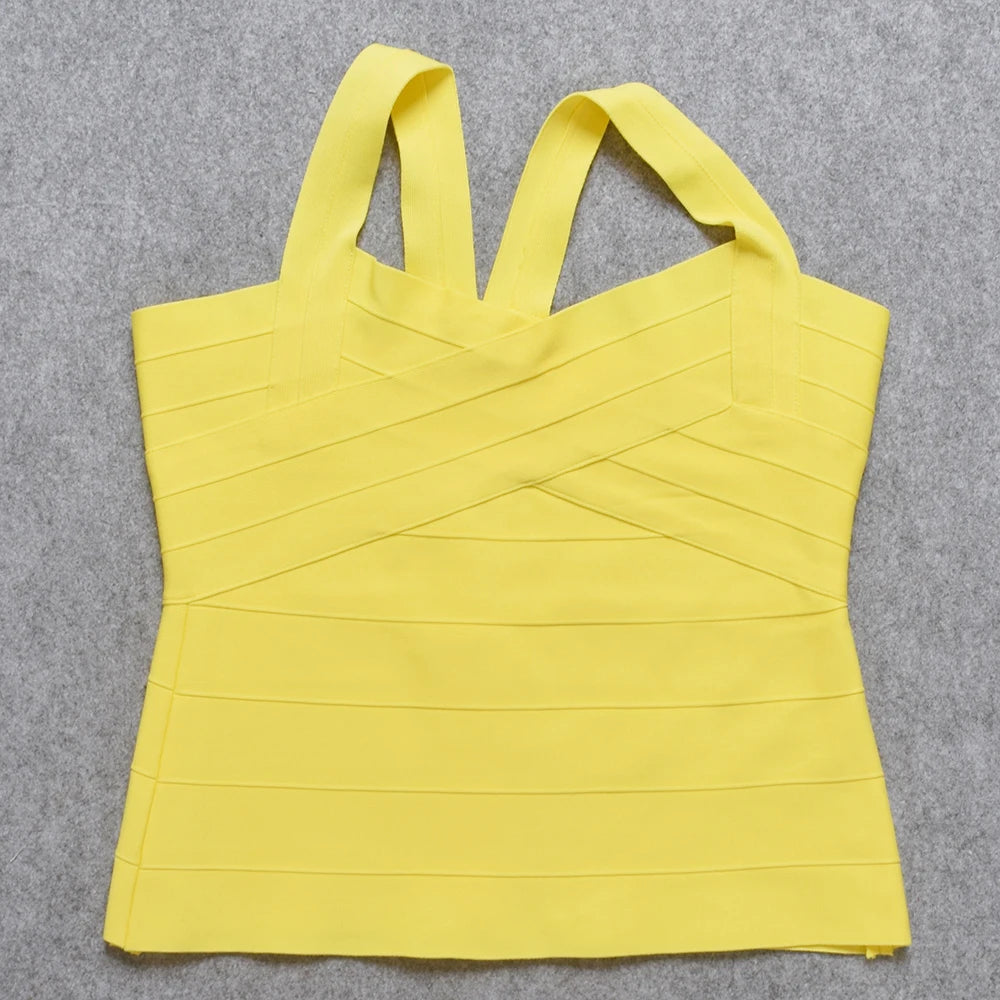 HQBORY White Sexy Lady Spaghetti Strap Elastic Knitted Bandage Long Top Criss Red Black Bodycon Tight Vest XL Yellow Camis