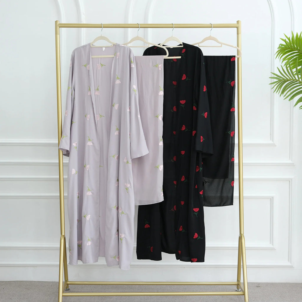 Eid Luxury Floral Embroidery Abaya Kimono Dubai Cardigan Muslim Party Dress Abayas for Women Turkish Islamic Clothes Kaftan Robe