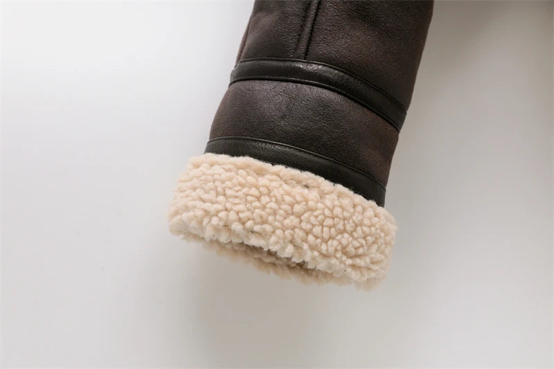 RARF 2024 New Woman's Fashion Thick Warm Faux Shearling Jacket Coat Vintage Long Sleeve Belt Hem Female Outerw