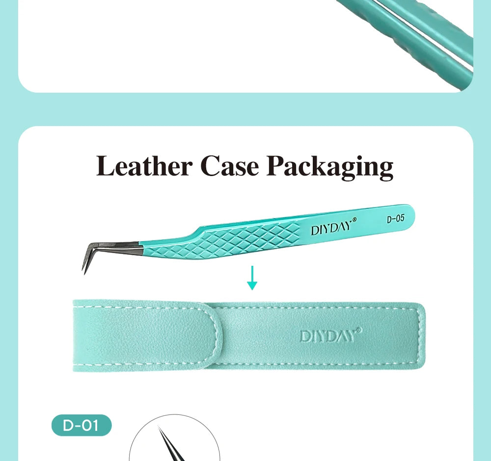 DIYDAY Anti-Slip Tweezers, High-Density Fiber Tip for Eyelash Extensions & Eyebrow, Professional Precision Beauty Tools
