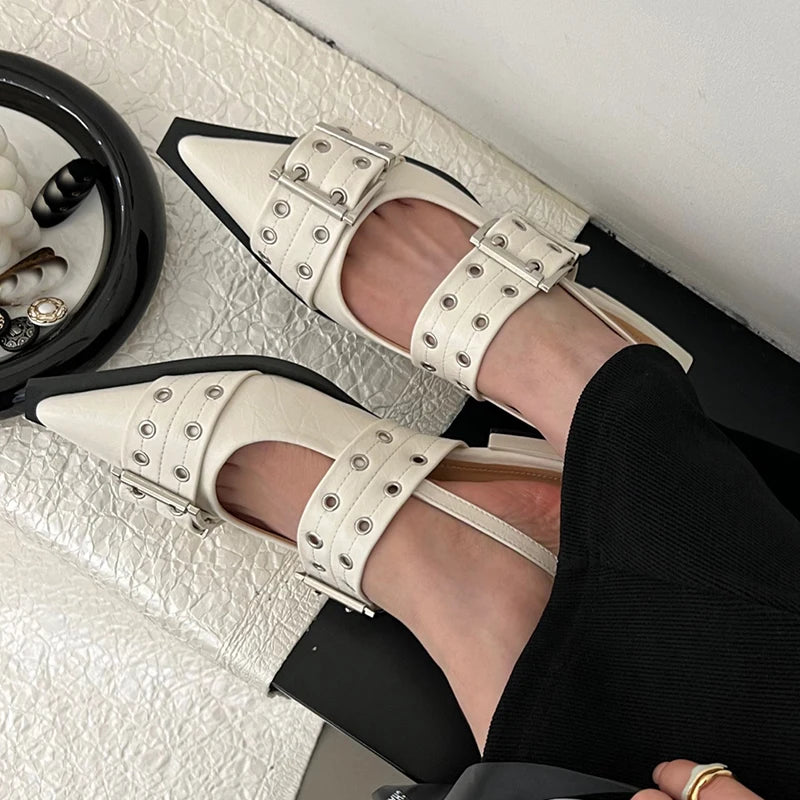 Women Flat With Shoes 2025 Designer Luxury Buckle Fashion Ladies Flats Shoes Slingback Pointed Toe Casual Female Sandals Mules