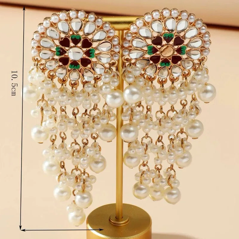 Unique Exaggerated Women Exotic Style Ethnic Bridal Bride Kundan Earrings Pearls Indian Bahubali Drop Earrings Fashion Jewelry