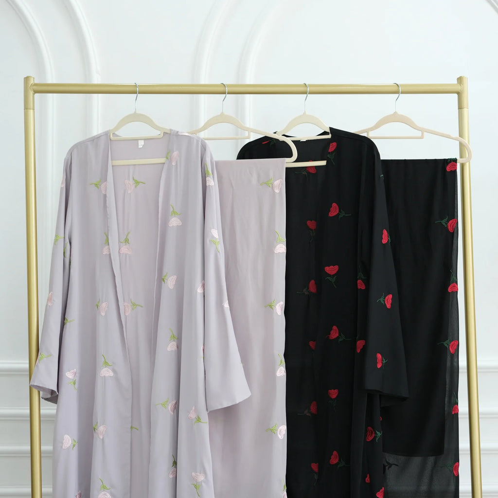 Eid Luxury Floral Embroidery Abaya Kimono Dubai Cardigan Muslim Party Dress Abayas for Women Turkish Islamic Clothes Kaftan Robe