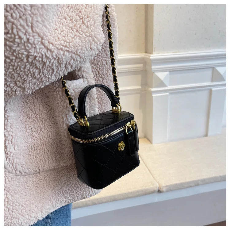 Small Shoulder Bucket Bag For Women Classic Mini Clutches Female Small Square Box Crossbody Metal Chain Handbag