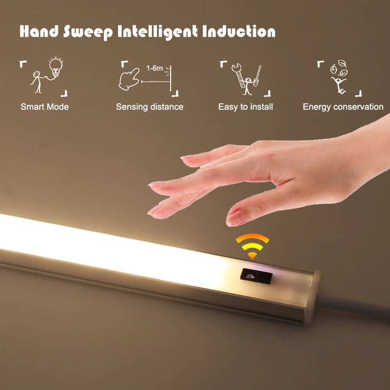 LED Light Under Cabinet Lights For Kitchen Hand Sweep Switch PIR Motion Sensor Closet Wardrobe Lamp 30/40/50cm Led Night Light