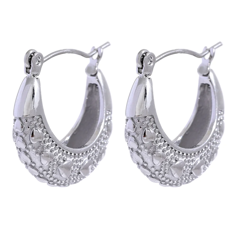 Yhpup 316l Stainless Steel Heart Geometric Hoop Earrings 18K PVD Plated Metal Texture Charm Jewelry Orecchini Da Donna Gift