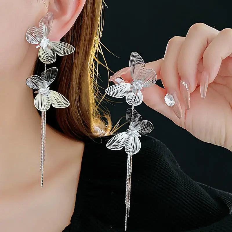 FTCY Exaggerated Butterfly Tassel Earrings for Women Vintage Gold Color Metal Hollow Drop Earrings Women's Jewelry Gifts