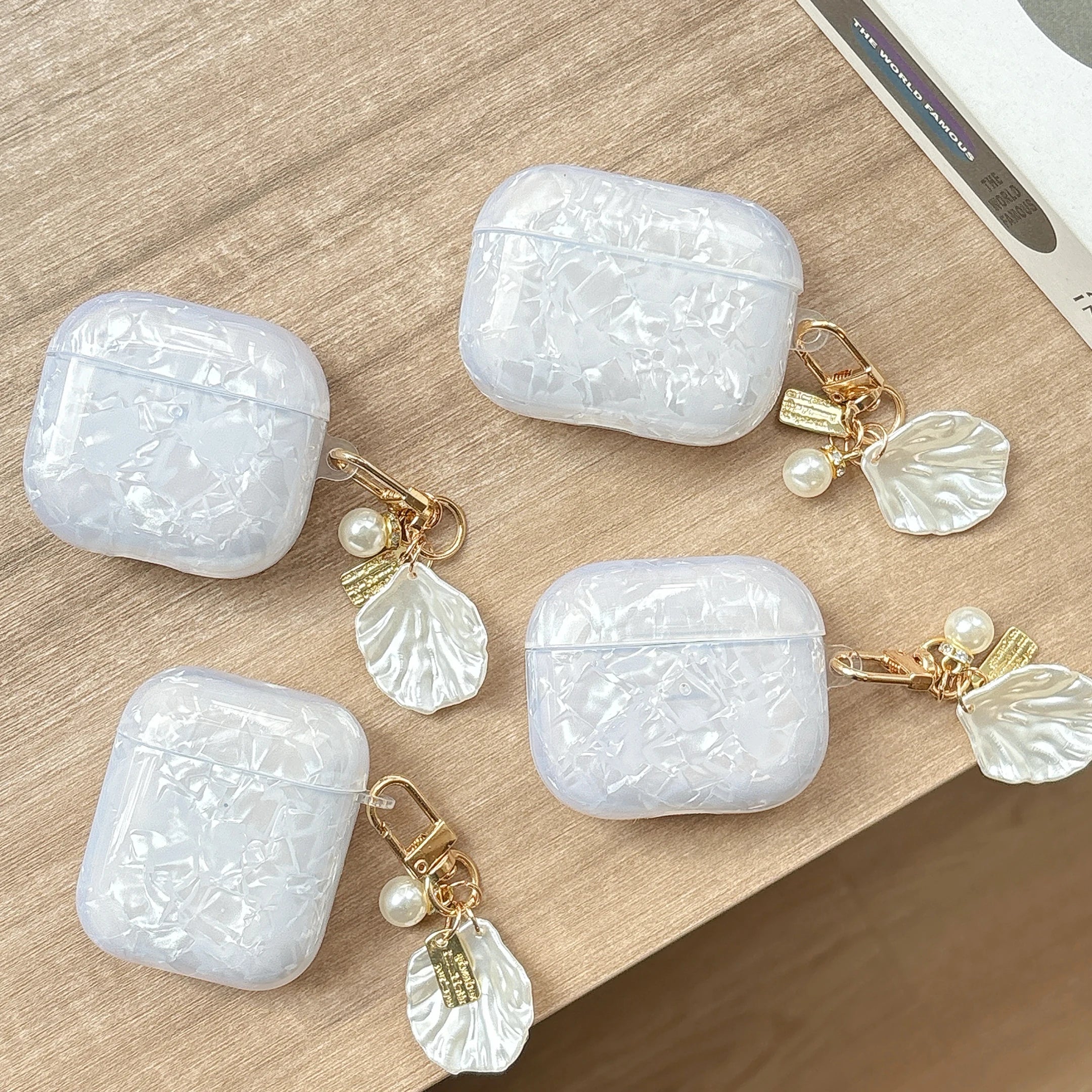 Dreamy Pearl Shell Soft Case with Keychain for AirPods Pro and 2 Airpods 4 3 2 Wireless Earphone Accessories Headphone Box Cover