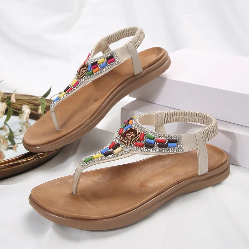Bohemian Style Flat Sandals for Women Clip Toe Gladiator Sandals woman Retro Summer Casual Beach Shoes Anti Slip Flip Flops 2024