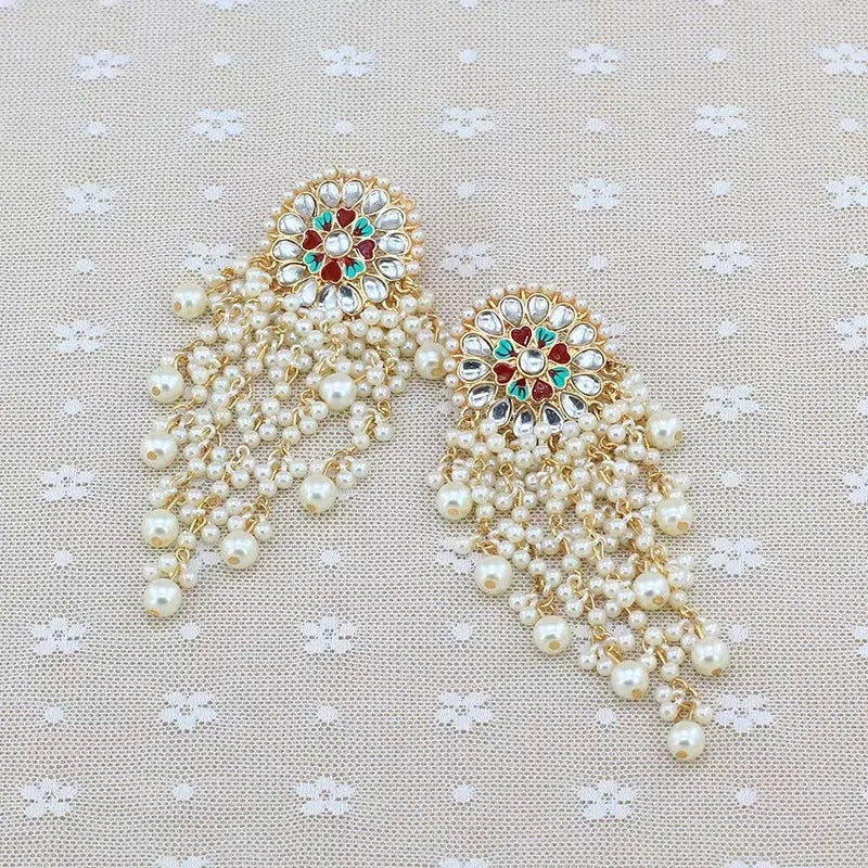 Unique Exaggerated Women Exotic Style Ethnic Bridal Bride Kundan Earrings Pearls Indian Bahubali Drop Earrings Fashion Jewelry