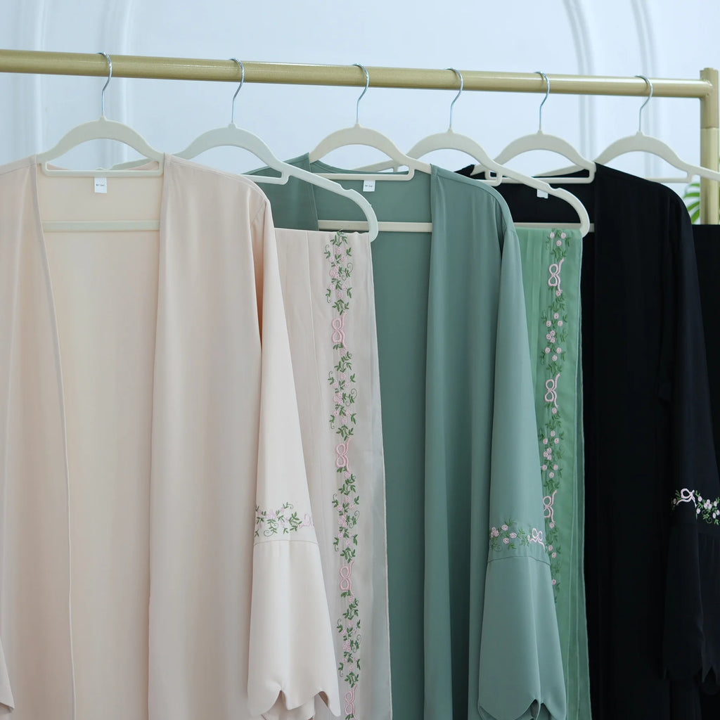 Embroidery Open Abaya and Hijab 2 Piece Set Muslim Dress Abayas for Women Dubai Luxury Islamic Clothing Kaftan Robe Ramadan Eid