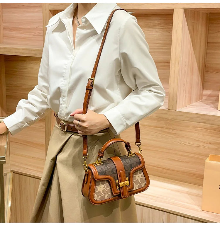 Light luxury niche design contrasting color saddle bag 2025 new high-end handbag versatile single shoulder crossbody bag