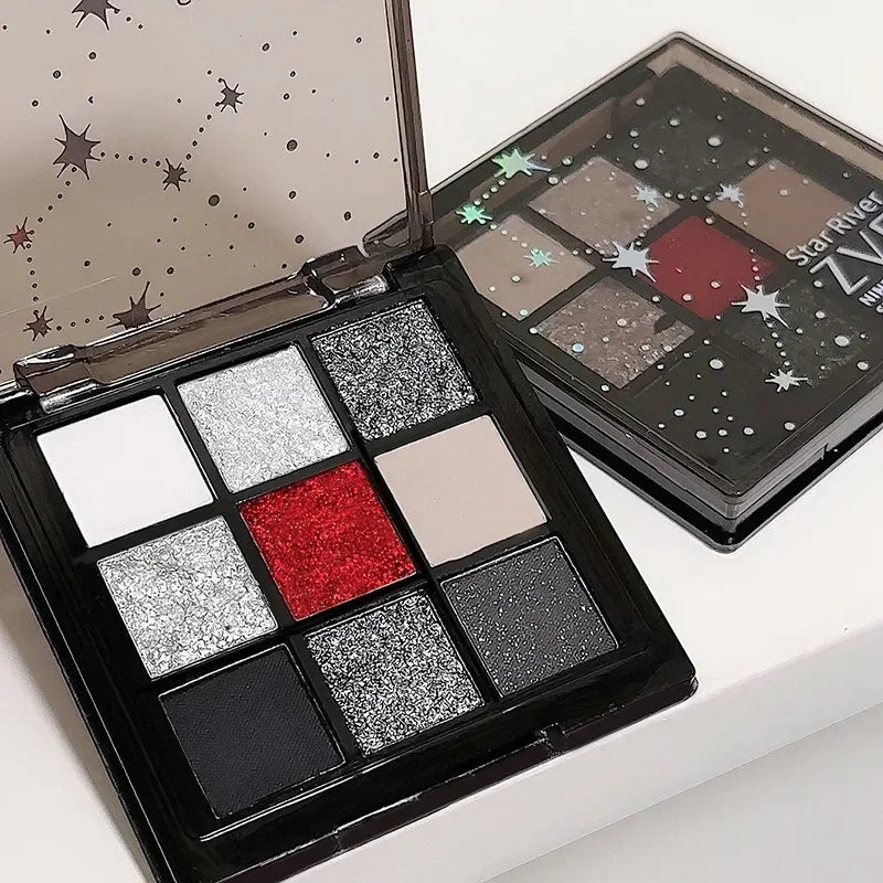 9 Colors Smoky Black Red Eye Shadow Palette Sweet Cool Eyeshadow Long Lasting Shimmer Eyes Makeup Dark Pressed Glitter Eyeshadow