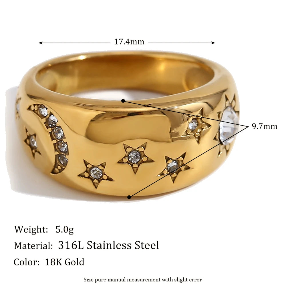 E.B.belle Star Moon Bracelet Earring Ring  Jewelry Set Hypollergenic Stainless Steel Jewelry Decoration For Women Girls Jewelry