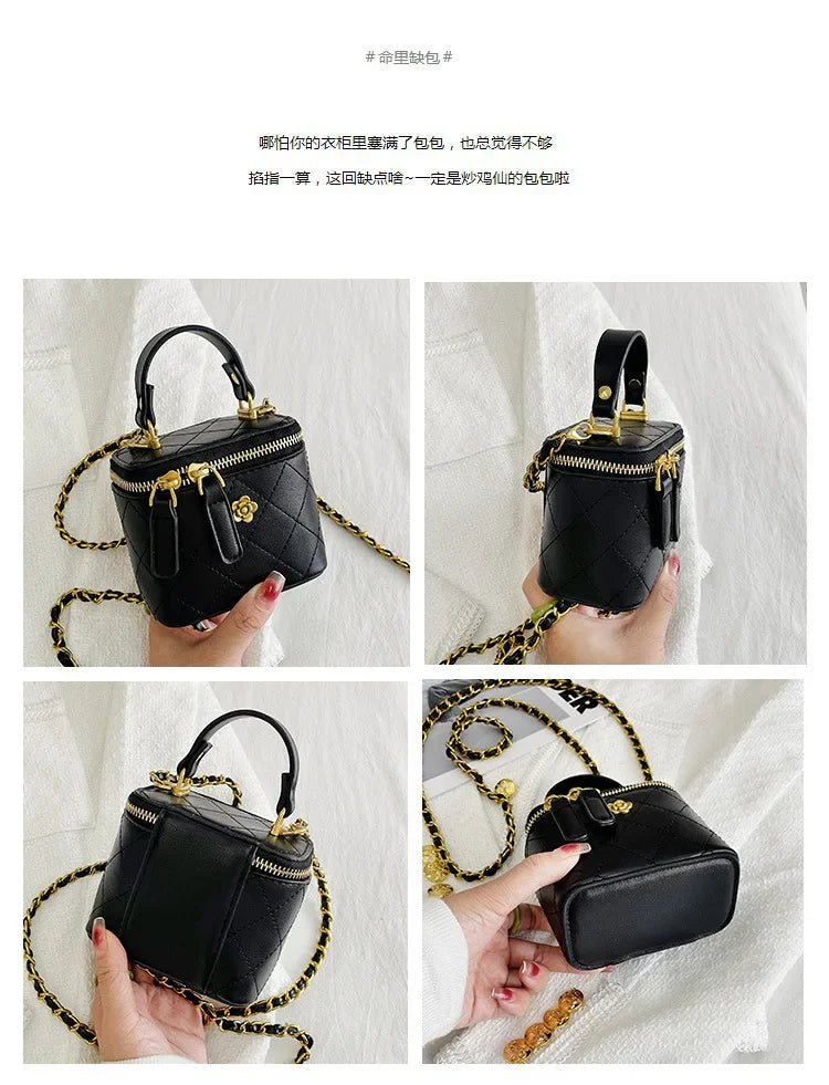 Small Shoulder Bucket Bag For Women Classic Mini Clutches Female Small Square Box Crossbody Metal Chain Handbag