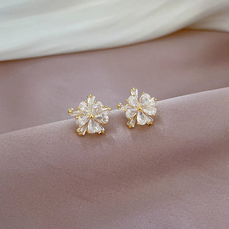 DIEYURO 316L Stainless Steel Lovely White Crystal Flower Charm Necklace Earrings For Women Girl New Trendy Jewelry Set Gift