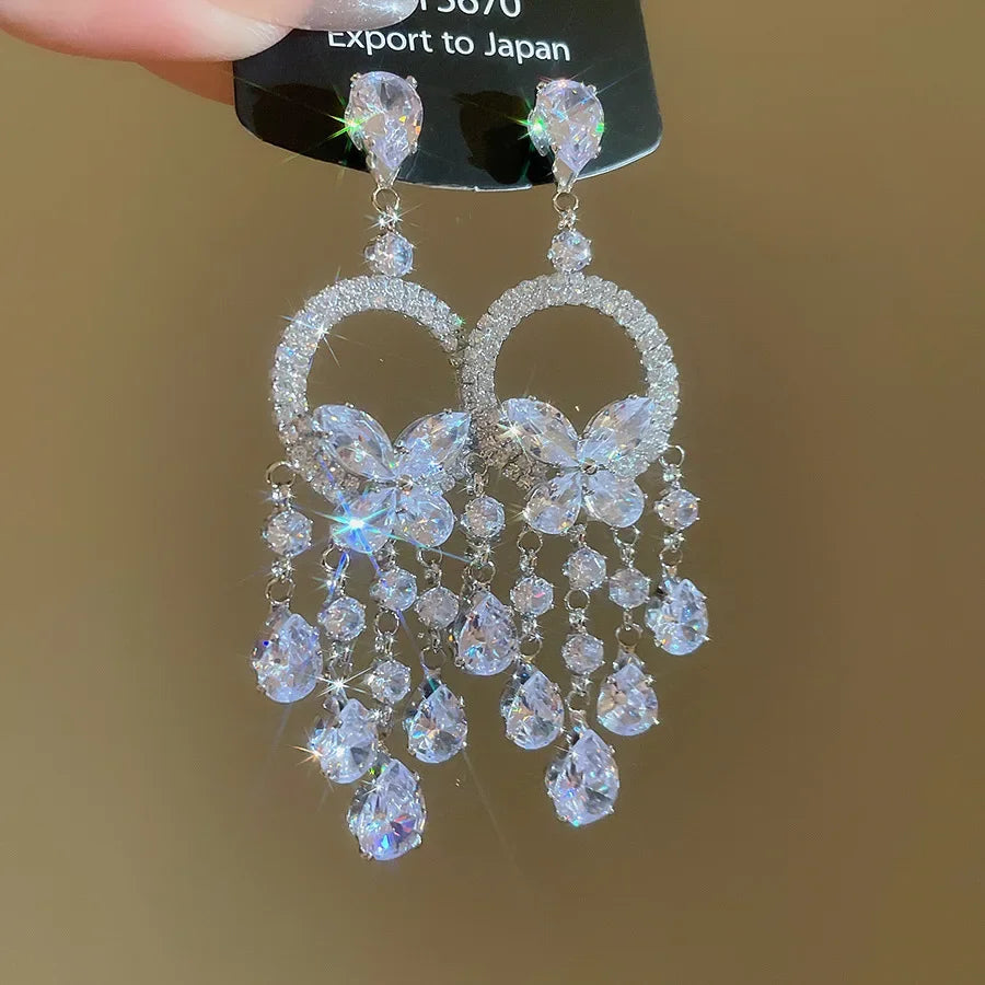 Inlaid Rhinestone Zircon Round Butterfly Jewelry Sets for Women 2025 Fashion Light Luxury High-end Wedding Earring Necklace Set
