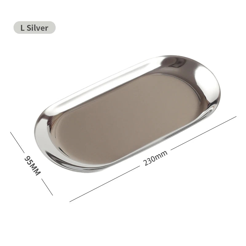 Stainless Steel European Oval Gold Tray Thickened Western Food Dessert Single Layer Flat Tray Jewelry Item Multi-Purpose Storage