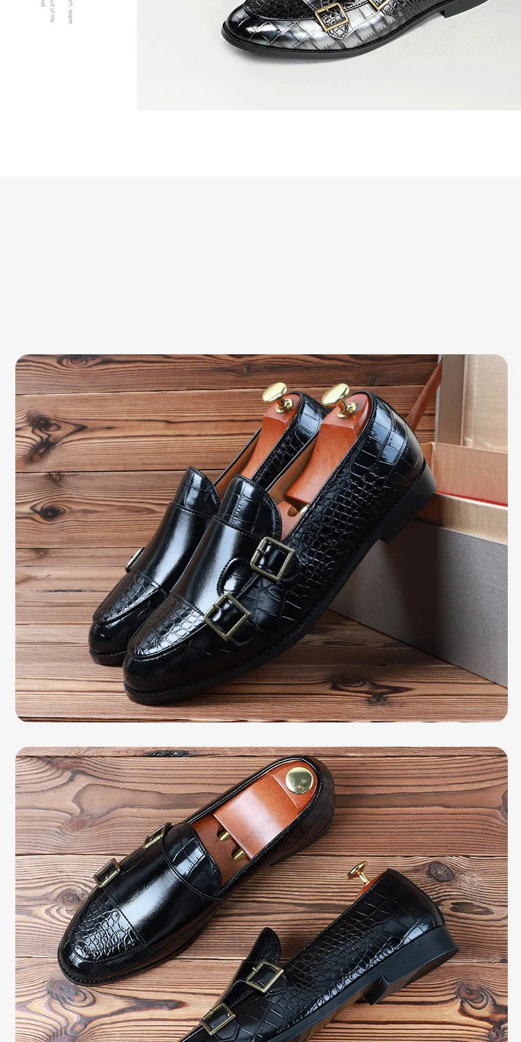 Mens Loafers Shoes Luxury Double Monk Strap Men Dress Shoes Patent Leather Designer Shoes Men High Quality Office 2025 Business