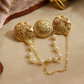 Luxurious Gold Color Coin Pearl Tassel Brooch with Rhinestones French Retro QUEEN CROWN Brooches