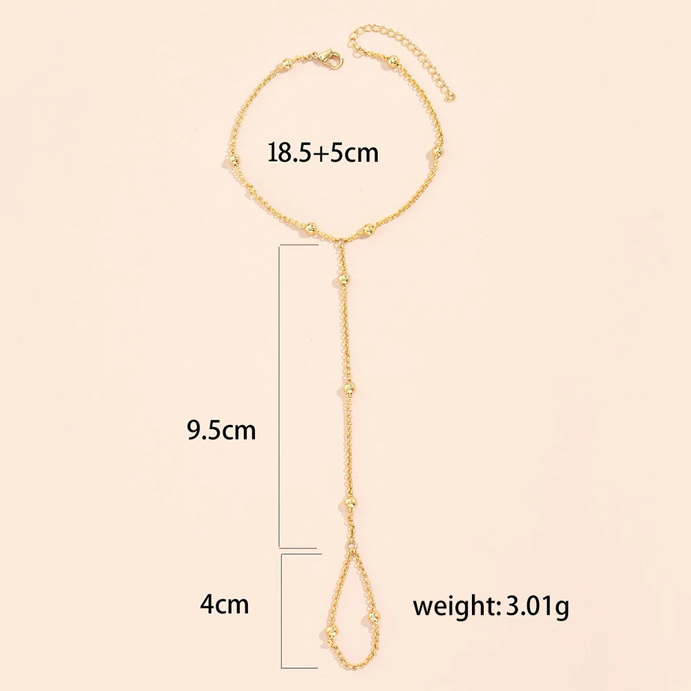 Simple Heart Pendant Chain Bracelet Link Connected Gold plated Wide Finger Ring Bracelets for Women Link Hand Harness Jewelry