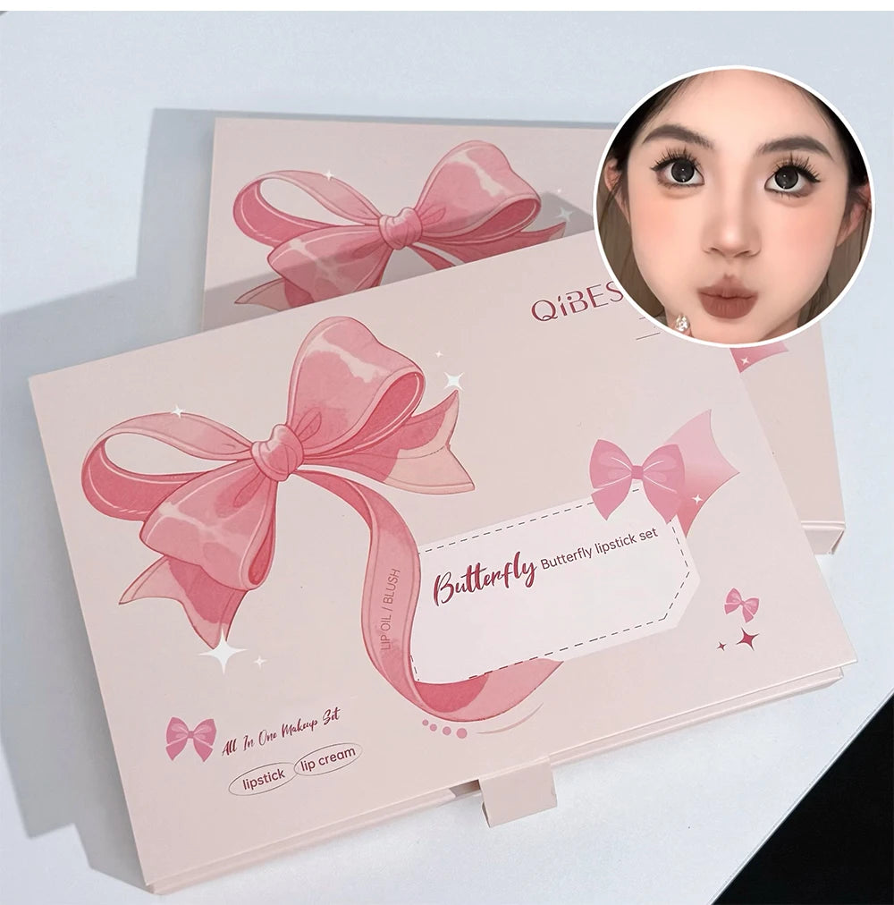 7Pcs/Box Makeup Sets 4PCS Velvet Nude Liquid Lipstick,1 Lip Cream,1 Lip Oil,1 Face Blush Palette And Necklace Gift Cosmetic Kits