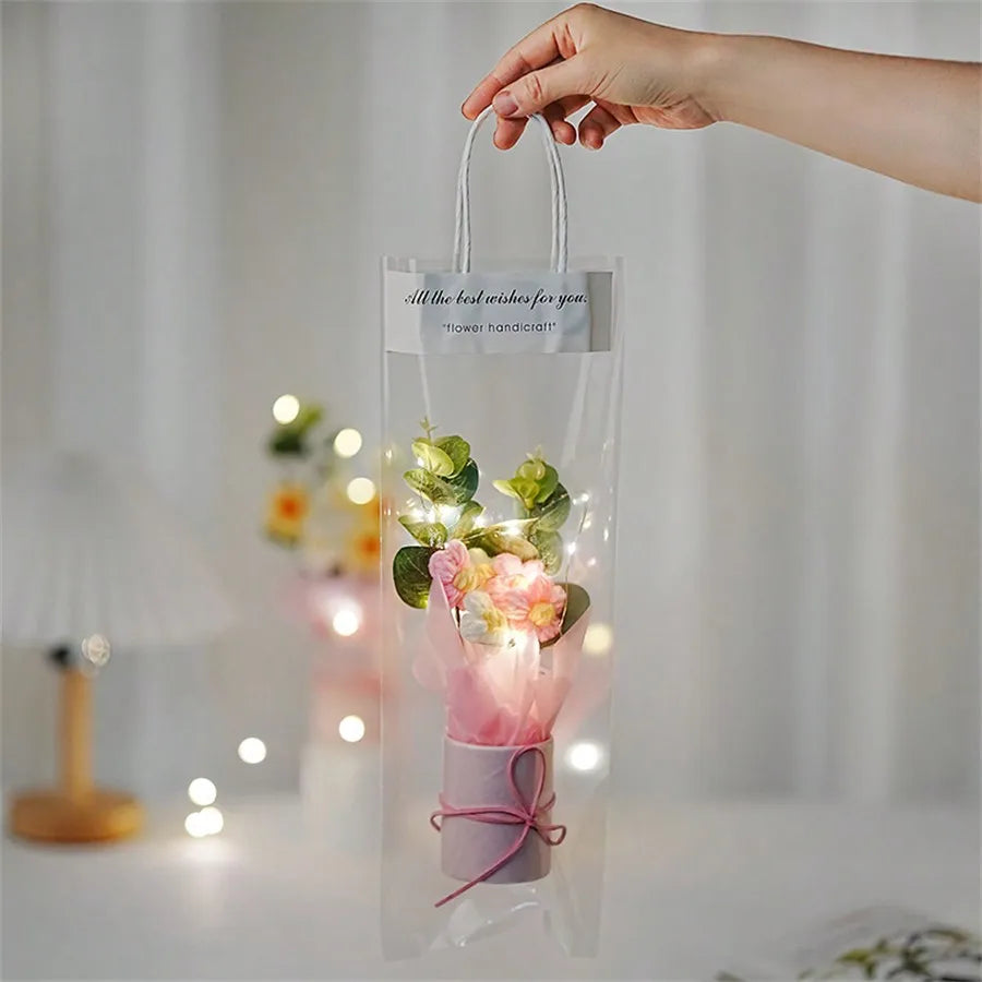 1pc Artifiical Folwer Bouquet Wool Puff Flower Bucket Home Furnishings Handmade Crochet Yarn Bouquet Valentine's Day Gift Home