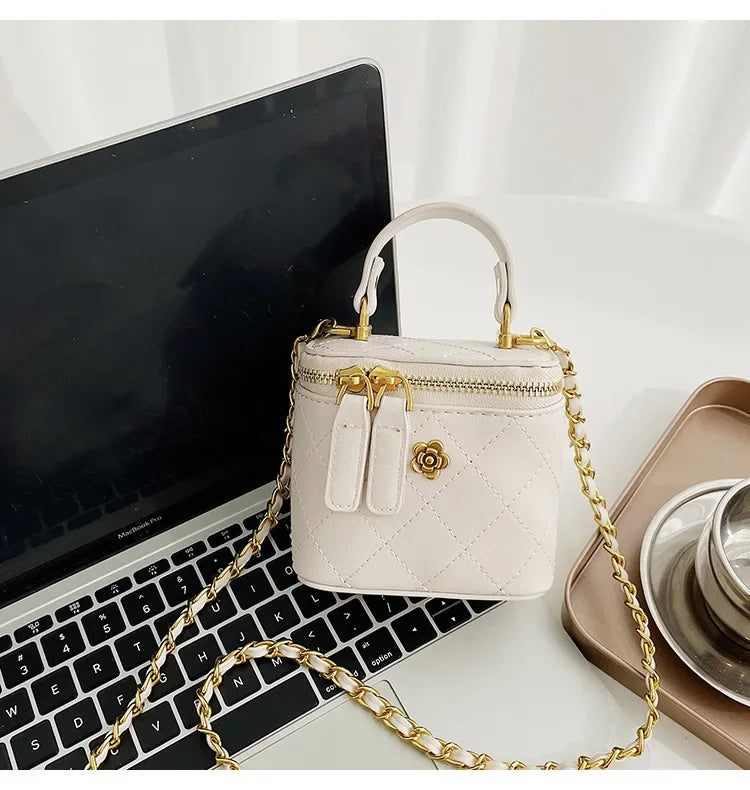 Small Shoulder Bucket Bag For Women Classic Mini Clutches Female Small Square Box Crossbody Metal Chain Handbag