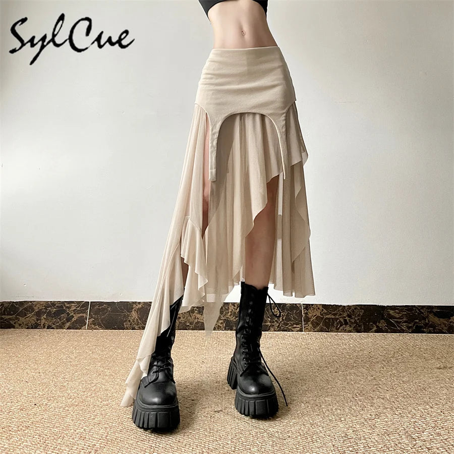 Nibber 2024 Summer Solid Color Simple All-match Casual Sexy Fimbriate High Street Trendy Cool Women's Laminated Ruffled Skirt