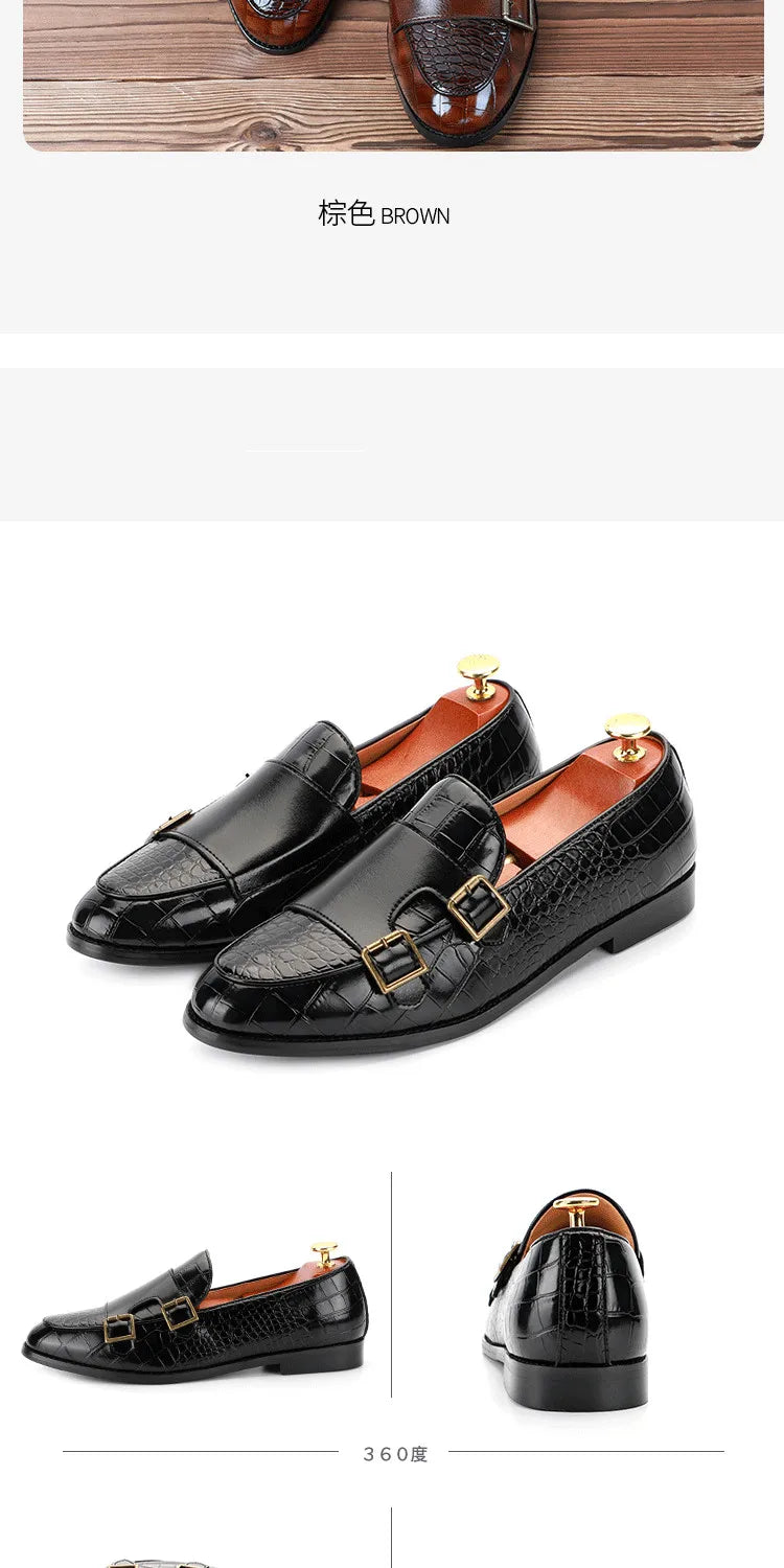 Mens Loafers Shoes Luxury Double Monk Strap Men Dress Shoes Patent Leather Designer Shoes Men High Quality Office 2025 Business