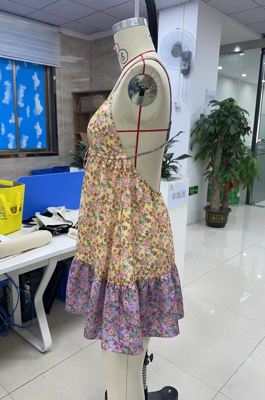 hirigin Women Summer Boho Floral Mini Cami Dress Spaghetti Strap Flowy Short Sling Dress Sleeveless Low Cut Holiday Sundress