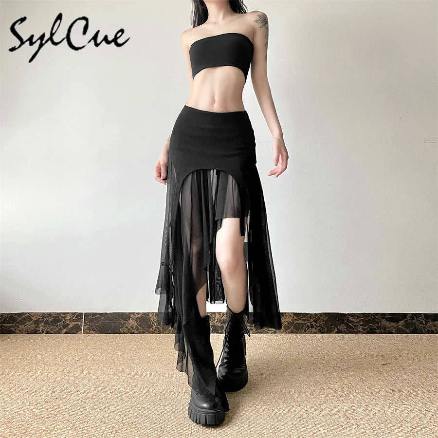 Nibber 2024 Summer Solid Color Simple All-match Casual Sexy Fimbriate High Street Trendy Cool Women's Laminated Ruffled Skirt
