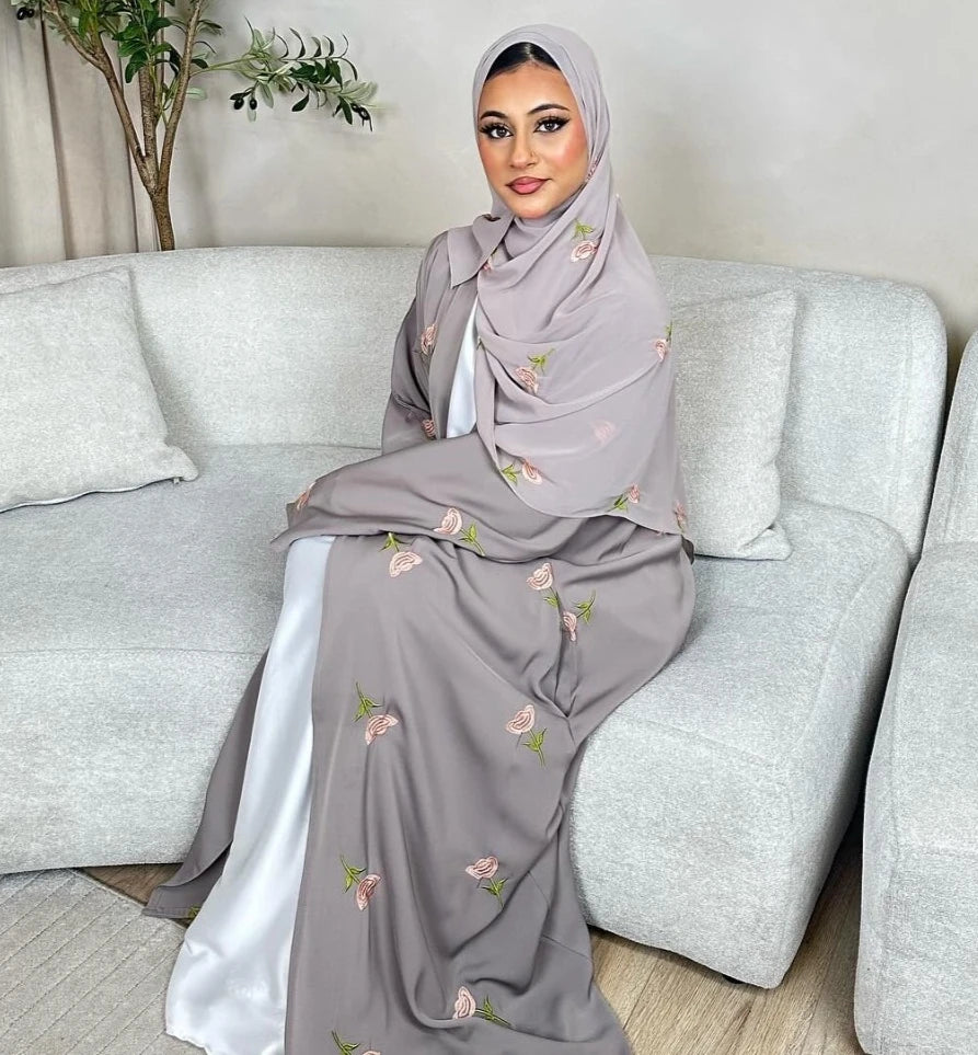 Eid Luxury Floral Embroidery Abaya Kimono Dubai Cardigan Muslim Party Dress Abayas for Women Turkish Islamic Clothes Kaftan Robe
