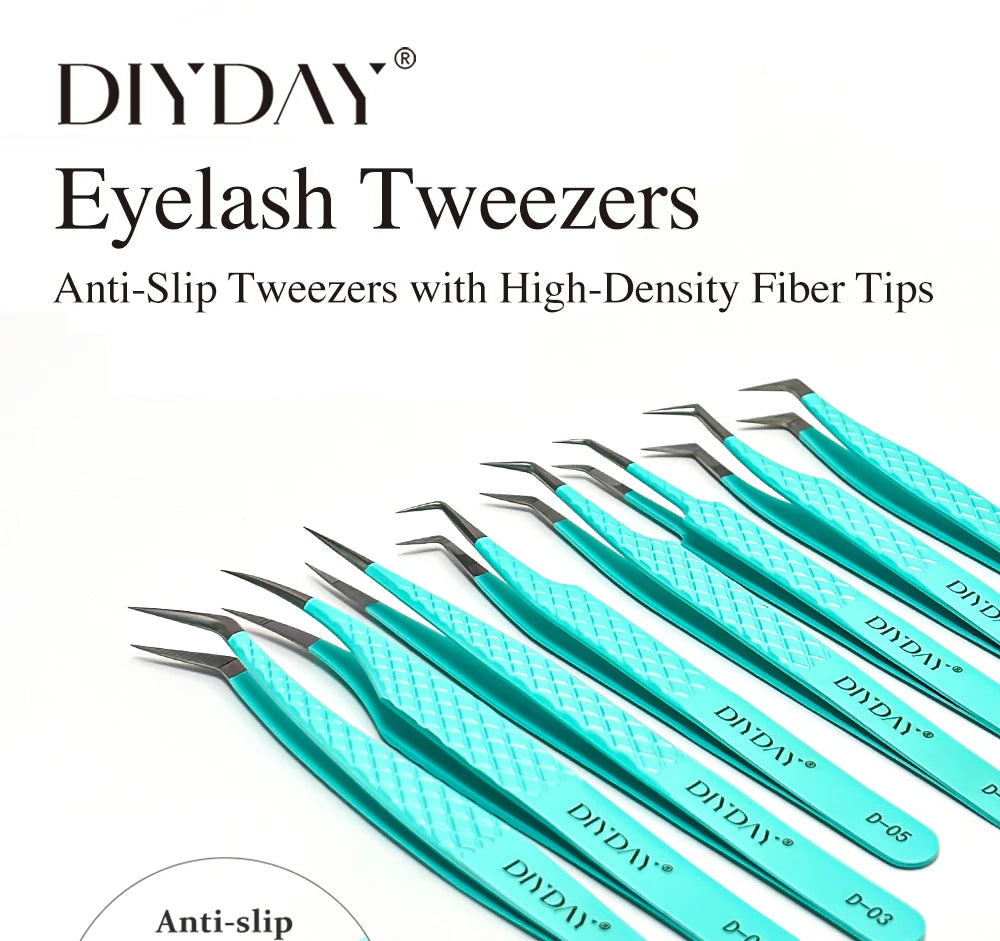 DIYDAY Anti-Slip Tweezers, High-Density Fiber Tip for Eyelash Extensions & Eyebrow, Professional Precision Beauty Tools