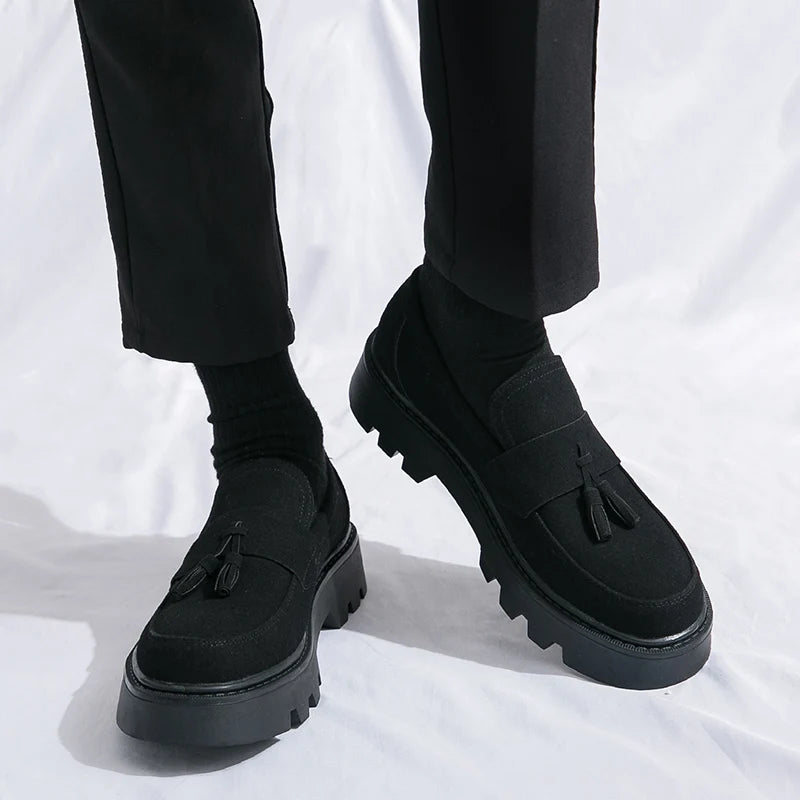Reverse Suede Thick Sole Men Oxford Shoes Comfortable Formal Tassels Loafers Business Dress Shoes Casual Men Shoes Mens Footwear