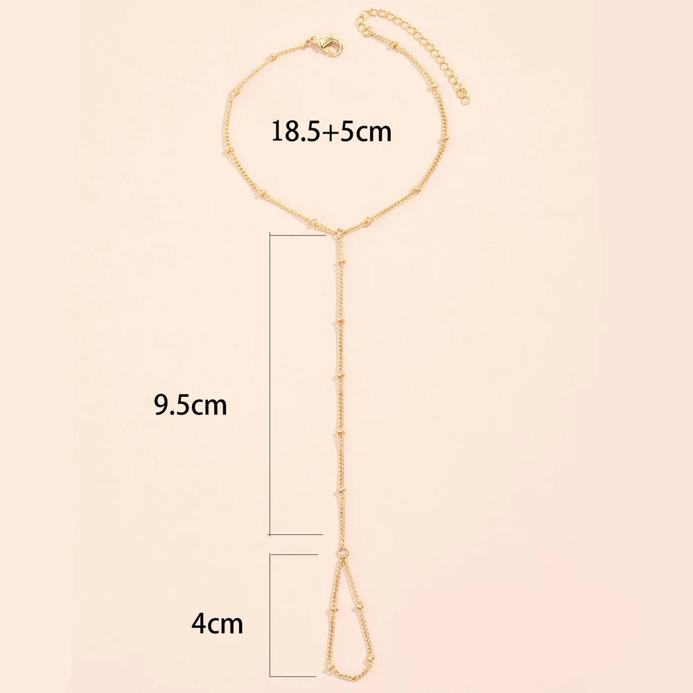 Simple Heart Pendant Chain Bracelet Link Connected Gold plated Wide Finger Ring Bracelets for Women Link Hand Harness Jewelry