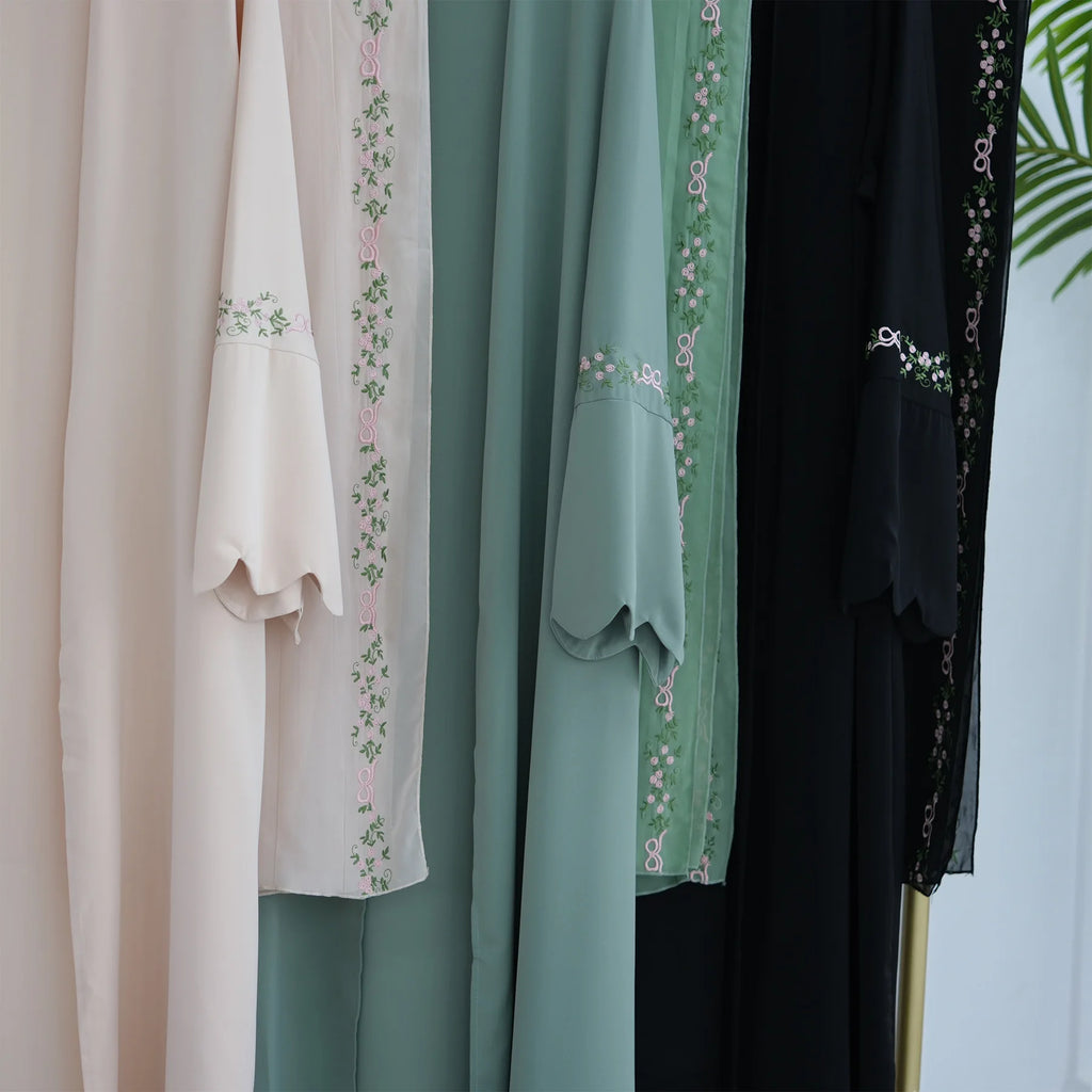 Embroidery Open Abaya and Hijab 2 Piece Set Muslim Dress Abayas for Women Dubai Luxury Islamic Clothing Kaftan Robe Ramadan Eid