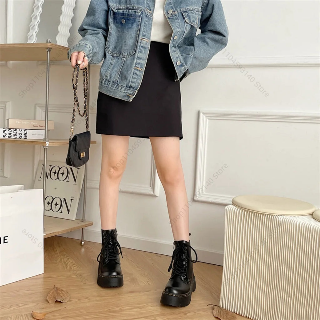 Minimalist Women Boots Casual Shoes Leather Chelsea ladies Classic Punk Female Goth Shoes High Platform Boots Women Botas Mujer