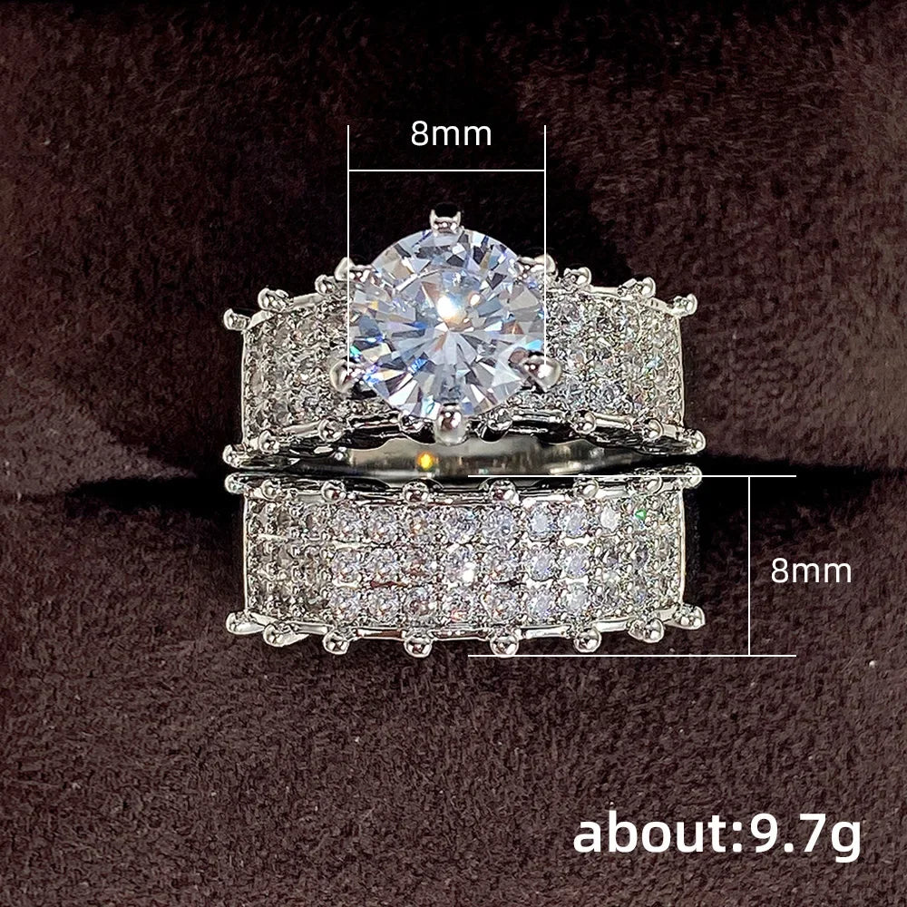 Huitan Set Lady Rings Luxury Wedding Engagement Party Finger Accessories Inlaid Shining Cubic Zirconia Graceful Fashion Jewelry