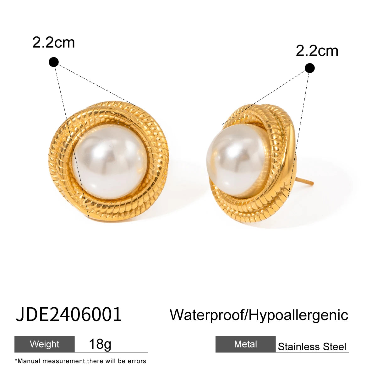 Uworld Exquisite Elegant Irregular Resin Pearls Ear Studs 18K PVD Stainless Steel Gold Color Fine Textured Smooth Earrings For W