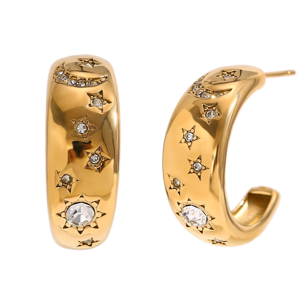 E.B.belle Star Moon Bracelet Earring Ring  Jewelry Set Hypollergenic Stainless Steel Jewelry Decoration For Women Girls Jewelry