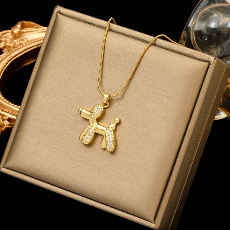 EILIECK 316L Stainless Steel Gold Color Shell Starfish Zircon Pendant Necklace For Women Fashion New Gift Neck Chain Jewelry