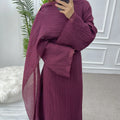 Two Piece Middle East Muslim Cardigan Set for Women Ramadan Eid Dubai Modest Abaya Dress Elegant Islam Solid Turkey Robe Outfit
