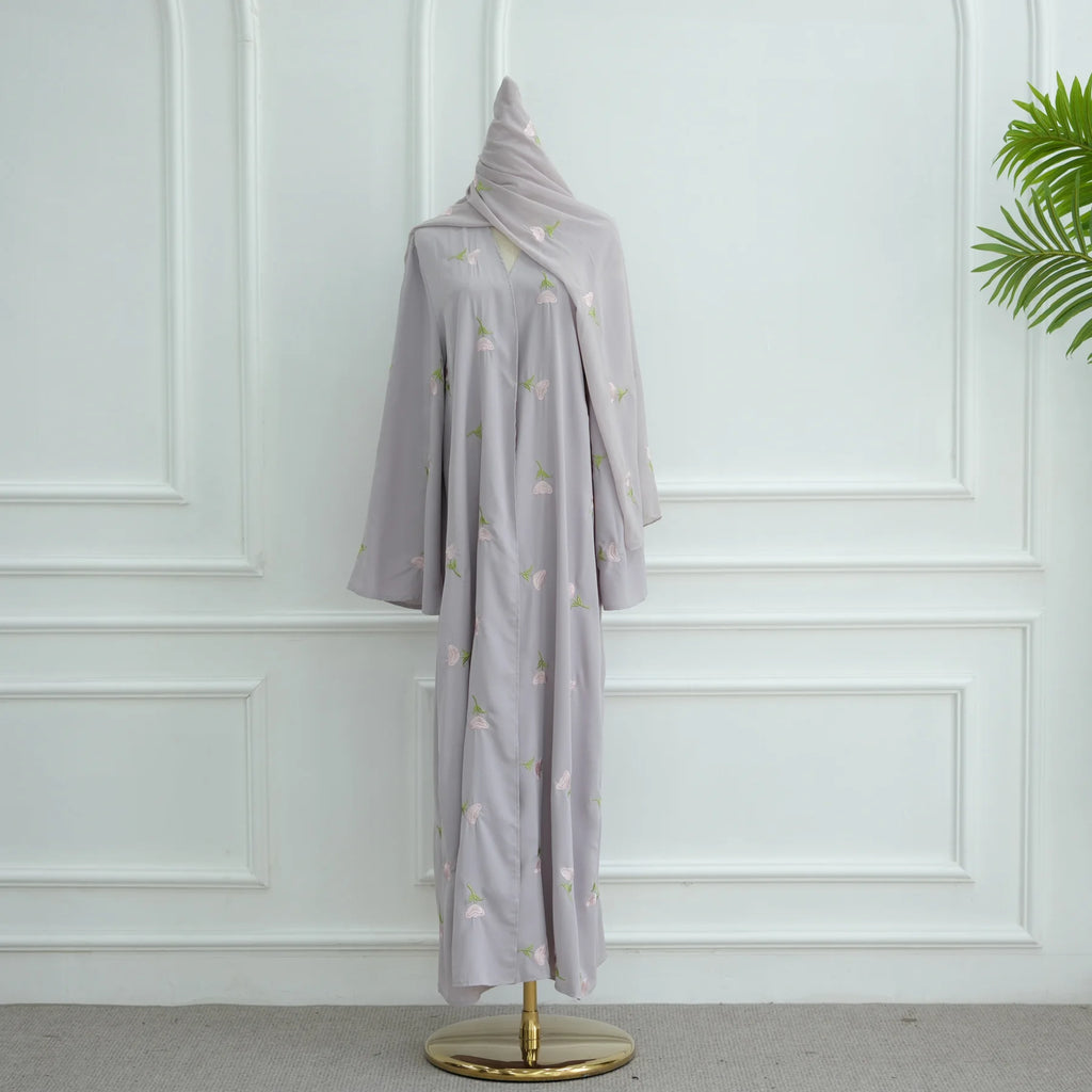 Eid Luxury Floral Embroidery Abaya Kimono Dubai Cardigan Muslim Party Dress Abayas for Women Turkish Islamic Clothes Kaftan Robe