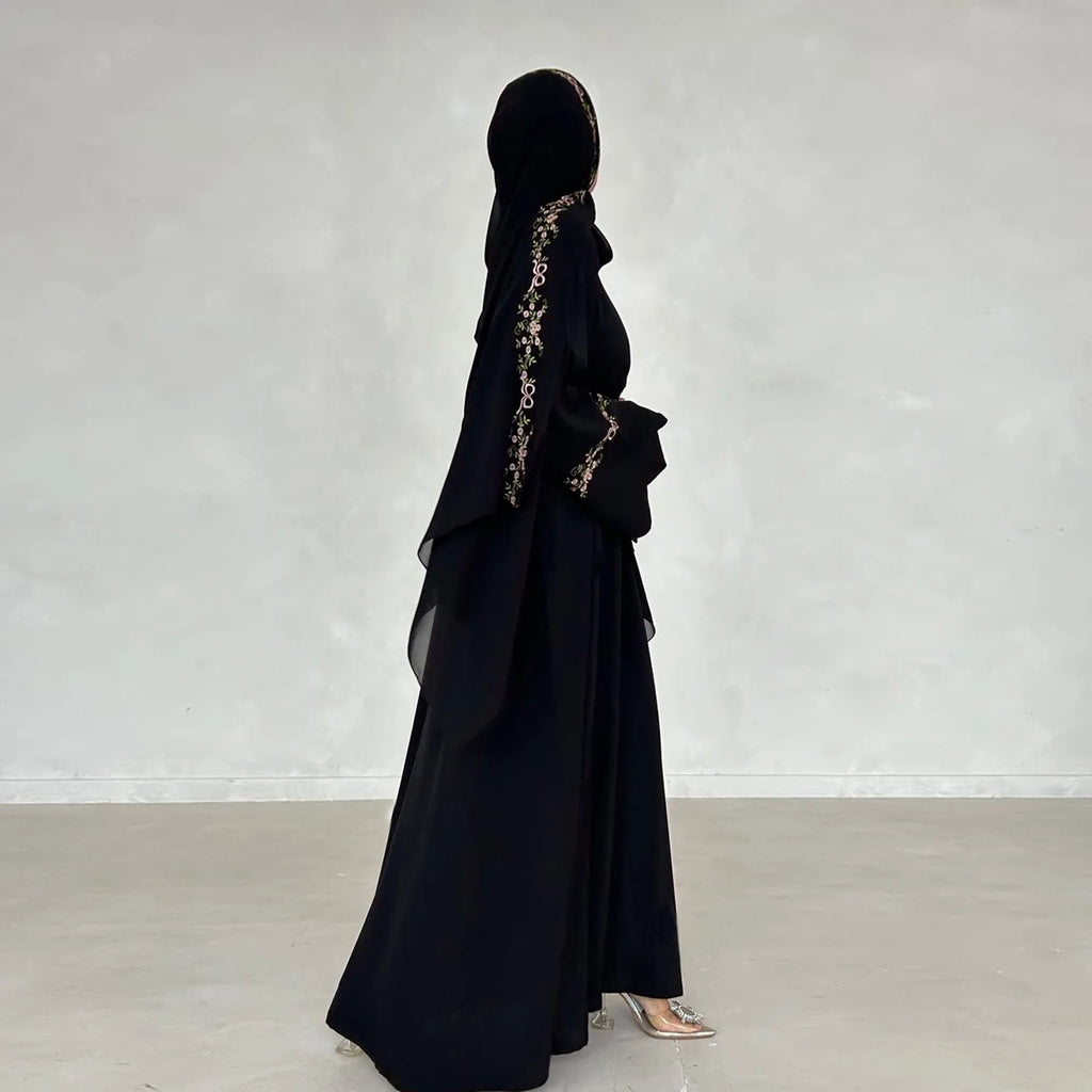 Embroidery Open Abaya and Hijab 2 Piece Set Muslim Dress Abayas for Women Dubai Luxury Islamic Clothing Kaftan Robe Ramadan Eid