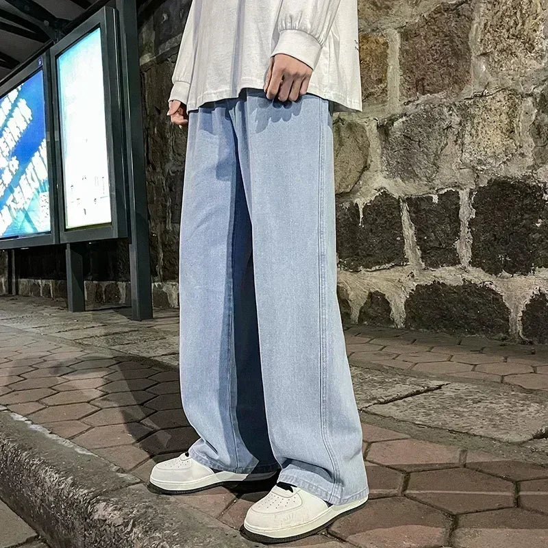 2025 Men's Jeans Korean Version Student Casual Pants High Street Straight Loose Wide Leg Jeans Black Grey Blue Baggy Jeans